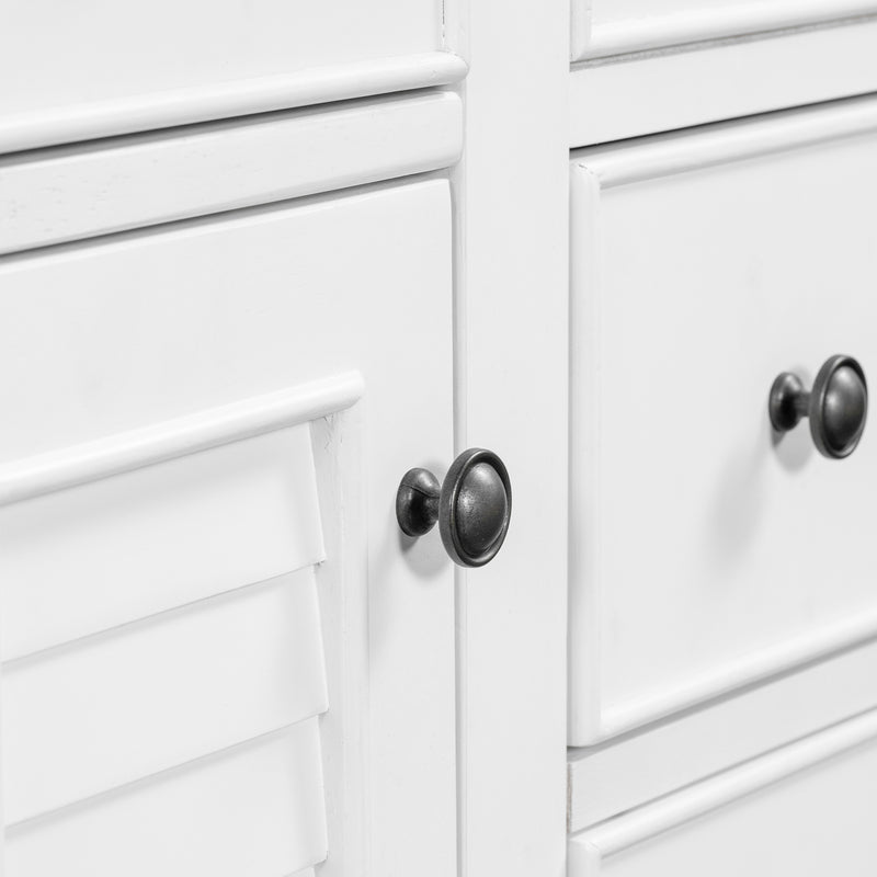 36" Bathroom Vanity with Ceramic Basin, Two Cabinets and Five Drawers, Solid Wood Frame, White