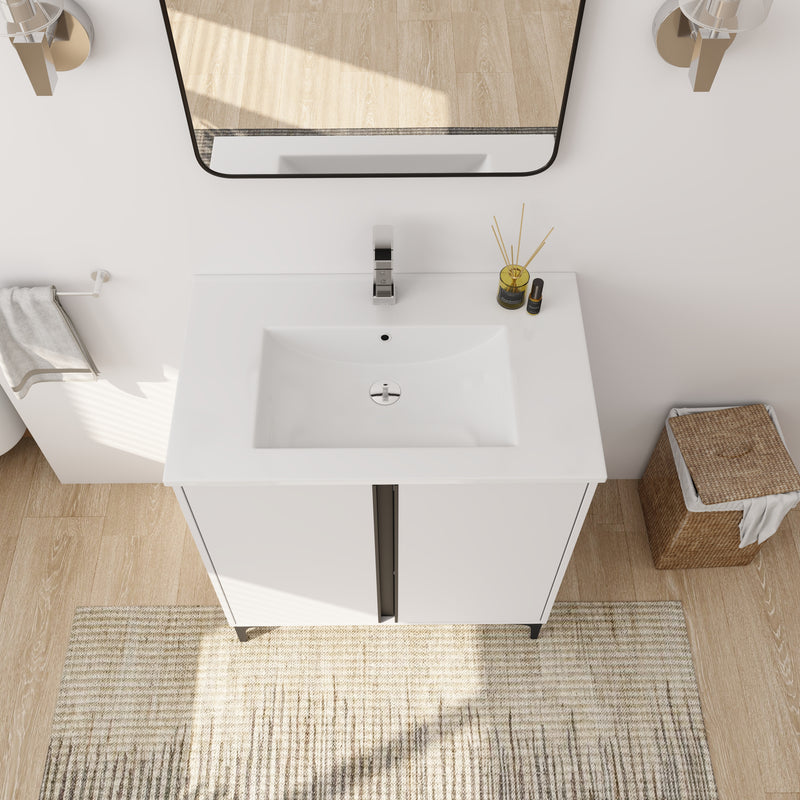 30" Freestanding Bathroom Vanity With Ceramic Sink-BVB06730WH-BL9075B