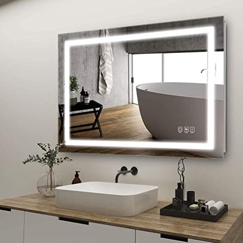 LED Mirror for Bathroom 28x36 with Lights, Anti-Fog, Dimmable, Backlit + Front Lit, Lighted Bathroom Vanity Mirror for Wall, Memory Function, Tempered Glass