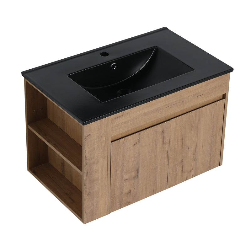 30 Inch Bathroom Vanity With Black Ceramic Basin and Adjust Open Shelf(KD-PACKING)