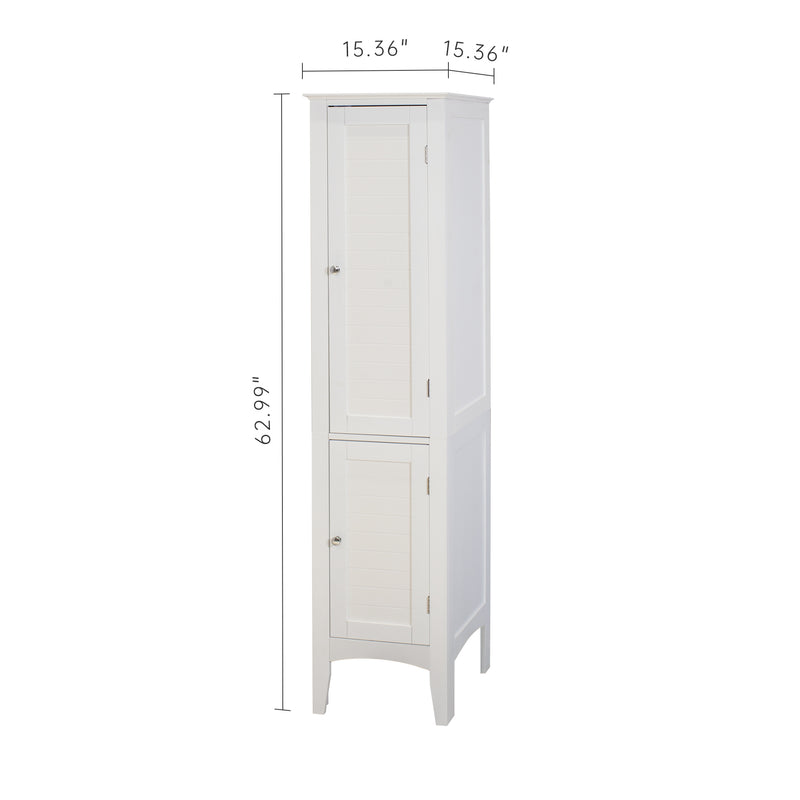 Tall Narrow Tower Freestanding Cabinet with 2 Shutter Doors 5 Tier Shelves for Bathroom, Kitchen ,Living Room ,Storage Cabinet,White