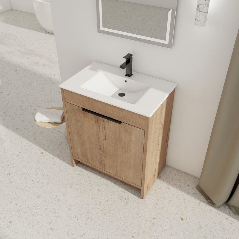 30" Freestanding Bathroom Vanity with White Ceramic Sink & 2 Soft-Close Cabinet Doors ((KD-PACKING),BVB02430IMO-BL9075B