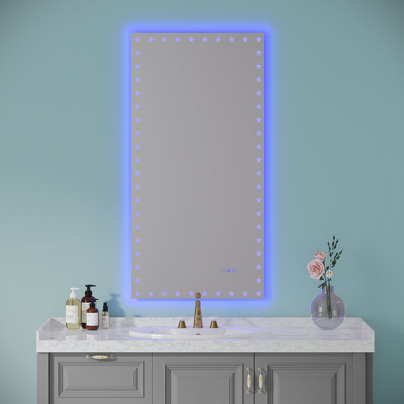 48X24 inch LED Bathroom Mirror with Lights Backlit RGB Color Changing Lighted Mirror for Bathroom Wall Dimmable Anti-Fog Memory Rectangular Vanity Mirror (RGB Multicolor Backlit + Front-Lighted