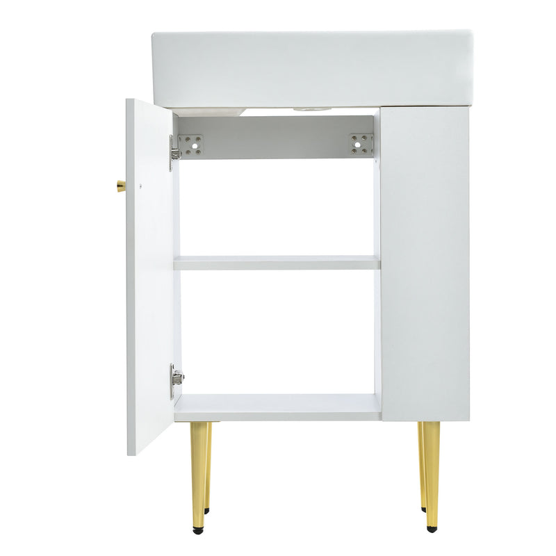 21.6" white Bathroom vanity, Combo Cabinet, Bathroom Storage Cabinet, Single Ceramic Sink, Right side storage