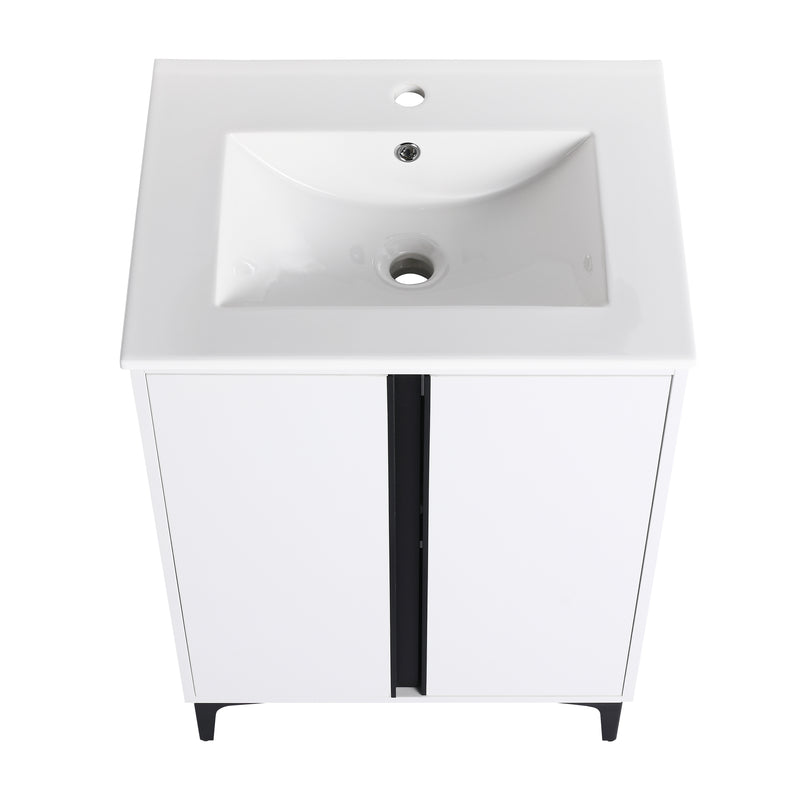 24" Freestanding Bathroom Vanity With Ceramic Sink-BVB06724WH-G-BL9060B