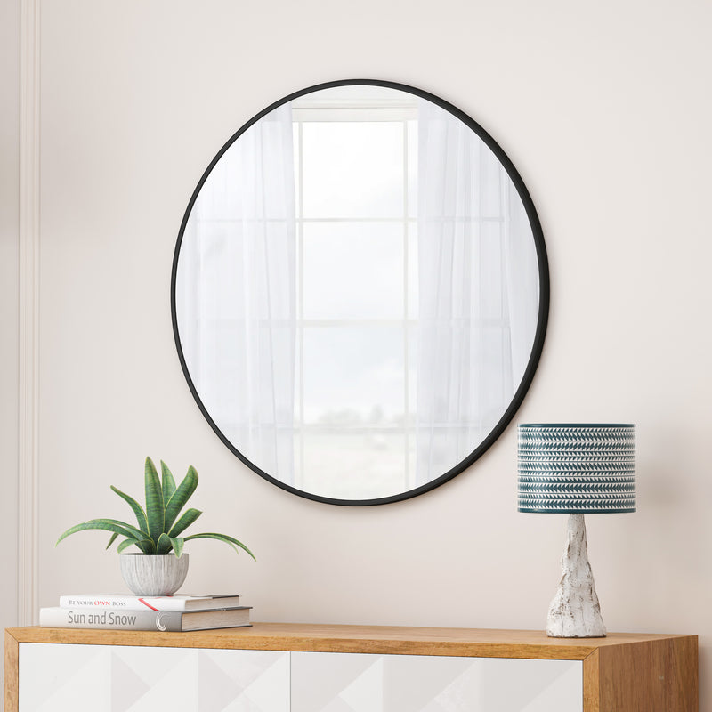 Wall Mirror 48 Inch Oversized Big Size Black Circular Mirror Metal Framed Mirror Round Vanity Mirror Dressing Mirror, for Bathroom, Living Room, Bedroom Wall Decor