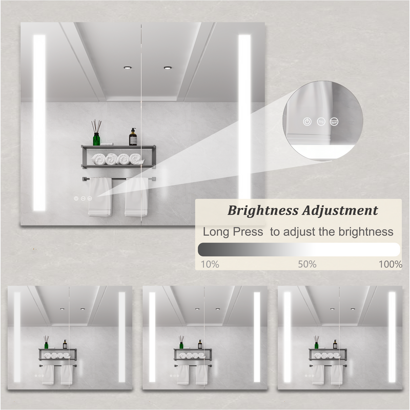 36 x 30 inch Medicine Cabinet with LED Vanity Mirror, Anti-Fog, Dimmable, Recessed or Surface Mount, Aluminum 3000K~6000K Lighted Double Door Bathroom Cabinet with Touch Switch