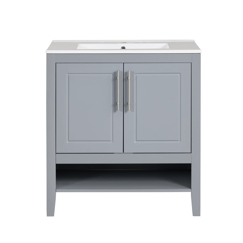 30" Bathroom Vanity with Sink, Multi-functional Bathroom Cabinet with Doors and Drawers, Solid Frame and MDF Board, Grey