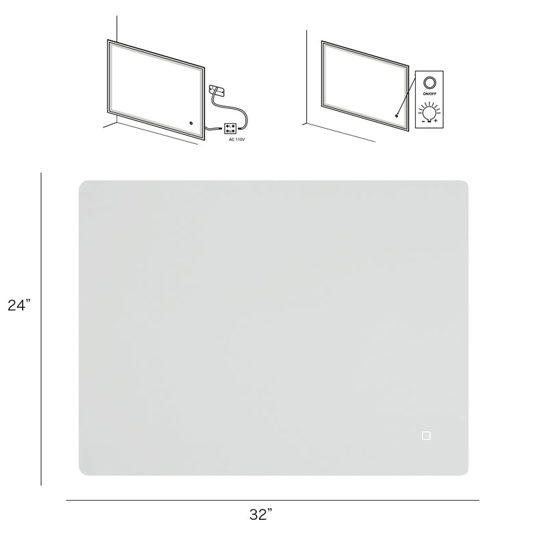 32 x 24 in.  Large Rectangular Frameless Wall-Mount Anti-Fog LED Light Bathroom Vanity Mirror