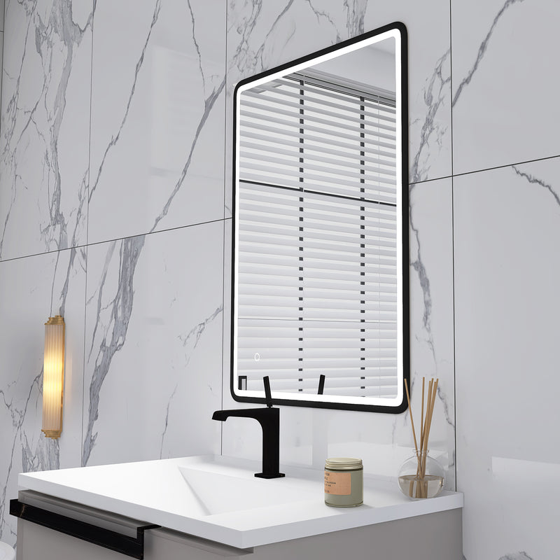 32 x 24 in.  Rectangular Black Framed Wall-Mount Anti-Fog LED Light Bathroom Vanity Mirror