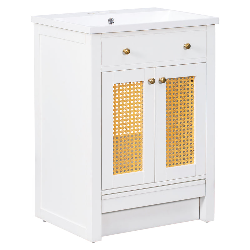 24" Bathroom vanity with Single Sink, White Combo Cabinet Undermount Sink, Bathroom Storage Cabinet, Solid Wood Frame, Pull-out footrest