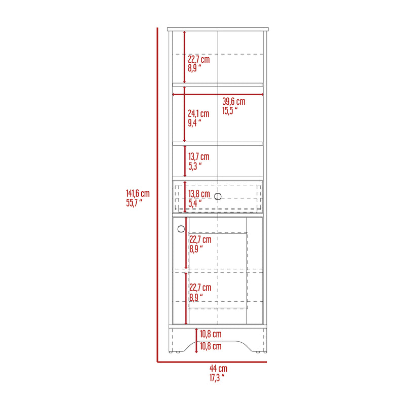 Linen Cabinet Burnedt, Multiple Shelves, Light Oak / White Finish