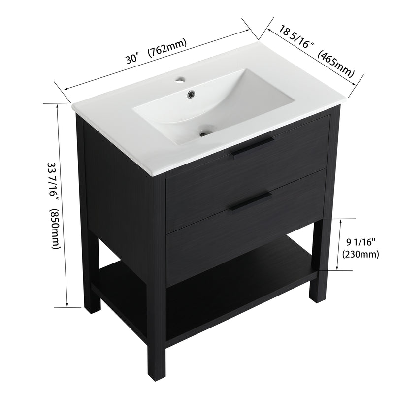 30 inch Bathroom Vanity With Sink and 2 Soft Close Drawers-BVB01030BCT-BL9075B