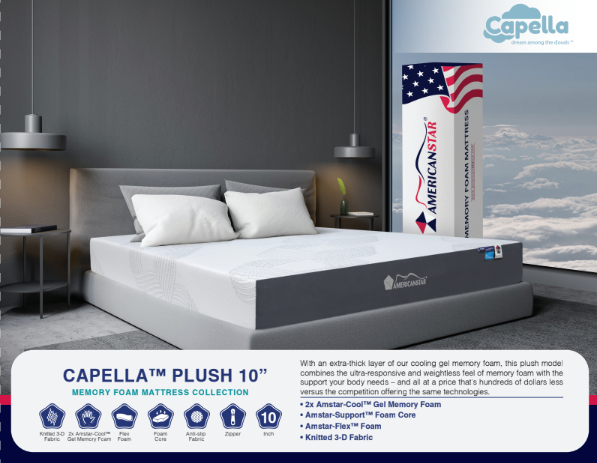 Capella 10" Queen Mattress, Hole Punch Aero Gel Memory Foam with Plush Foam Core Support, Made in USA