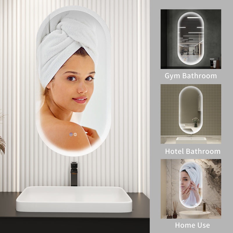 18 x 35 Inch Switch-Held Memory LED Mirror, Wall-Mounted Vanity Mirrors, Bathroom Anti-Fog Mirror, Dimmable Bathroom Mirror