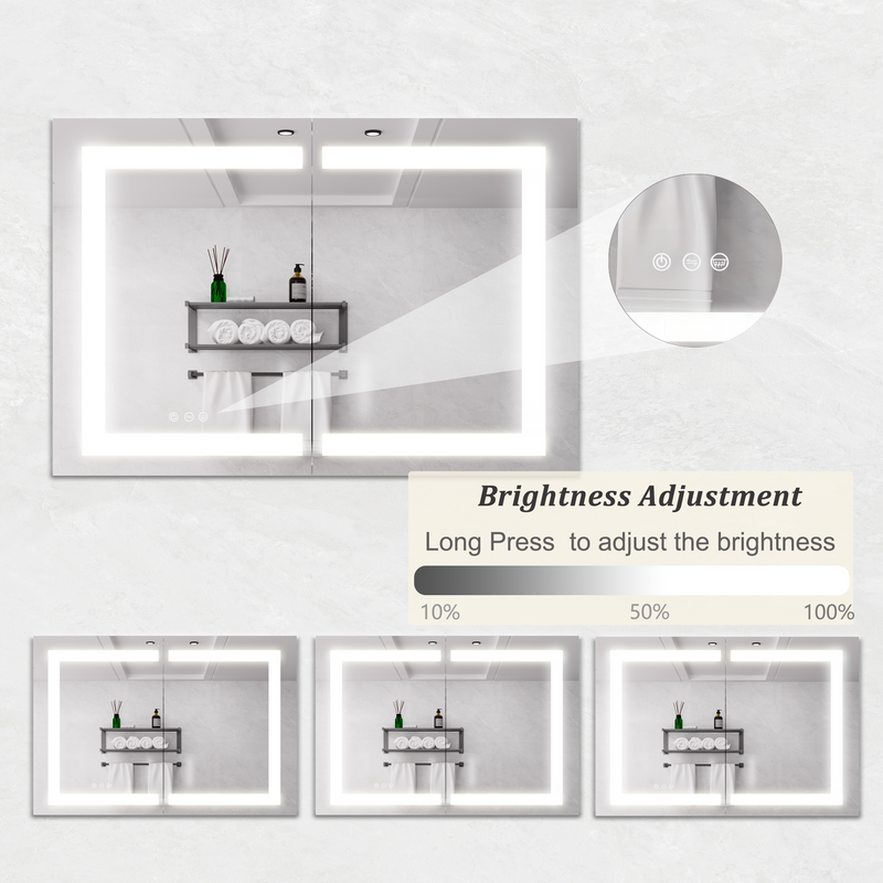 Bathroom Medicine Cabinet with Lights, 36×24 Inch LED Medicine Cabinet with Mirror, Wall Cabinet with Shelves, Double Door Lighted Medicine Cabinet with Defogger, Dimmable, Wall Mount