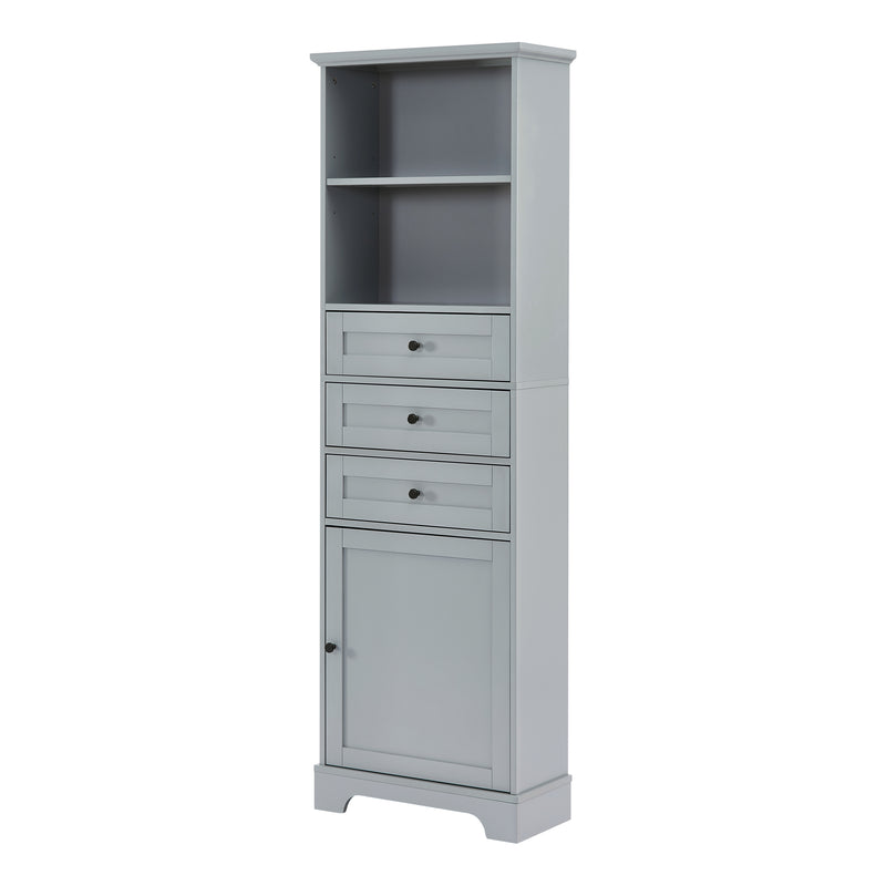 Grey Tall Storage Cabinet with 3 Drawers and Adjustable Shelves for Bathroom, Kitchen and Living Room, MDF Board with Painted Finish