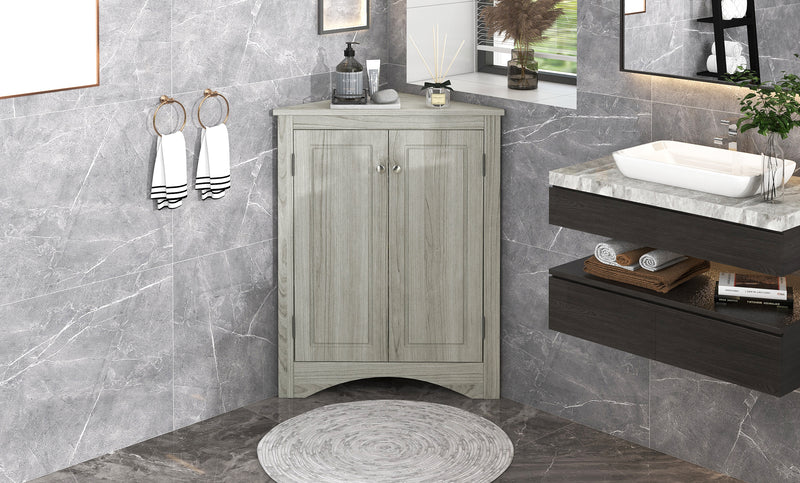 Oak Triangle Bathroom Storage Cabinet with Adjustable Shelves, Freestanding Floor Cabinet for Home Kitchen