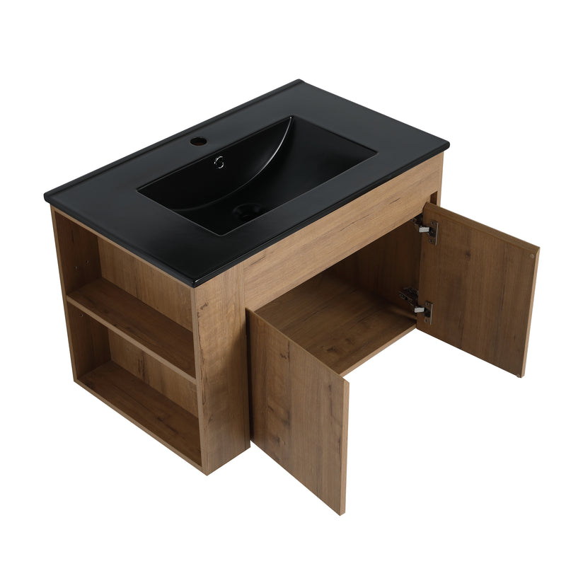 30 Inch Bathroom Vanity With Black Ceramic Basin and Adjust Open Shelf(KD-PACKING)