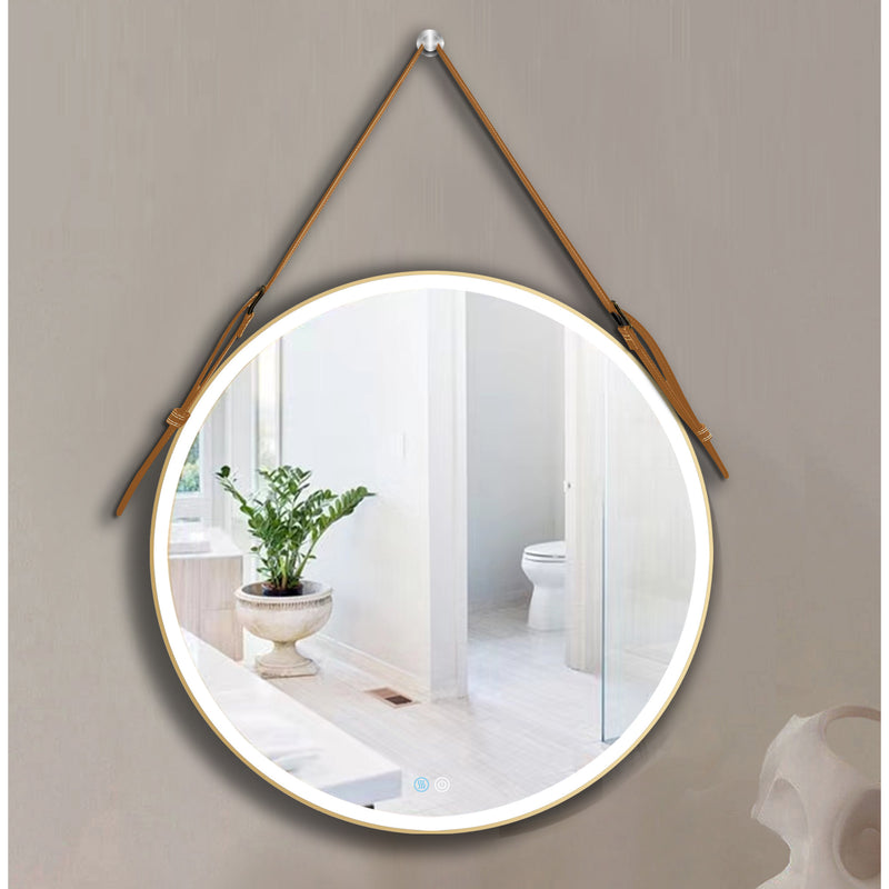 Bathroom LED Mirror 24 Inch Round Bathroom Mirror with Lights Smart 3 Lights Dimmable Illuminated Bathroom Mirror Wall Mounted Large LED Mirror Anti-Fog Lighted Vanity Mirror