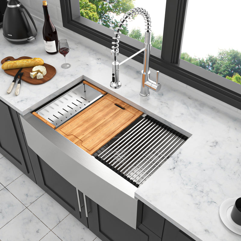 30 Farmhouse Sink Workstation - 30 Inch Kitchen Sink Stainless Steel 16 gauge Apron Front Kitchen Sink