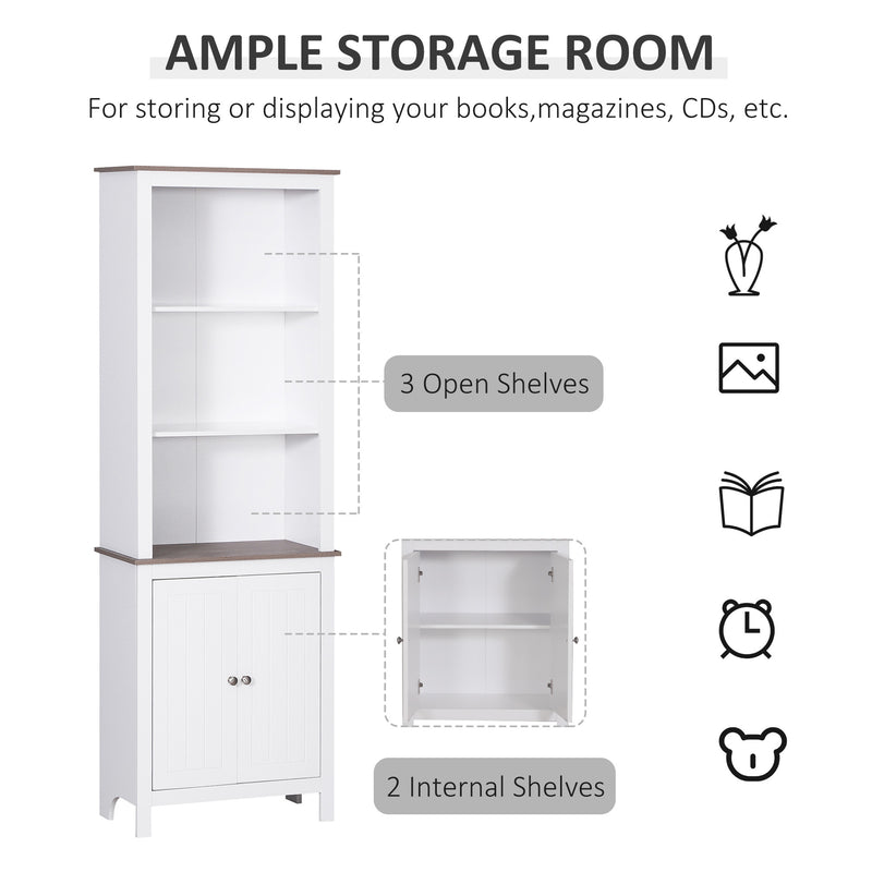 HOMCOM 69'' Freestanding Storage Cabinet, Bathroom Linen Tower, Kitchen Cupboard, Buffet Cabinet, Bookcase with Double Door 3-Tier Shelf for Home Office, White