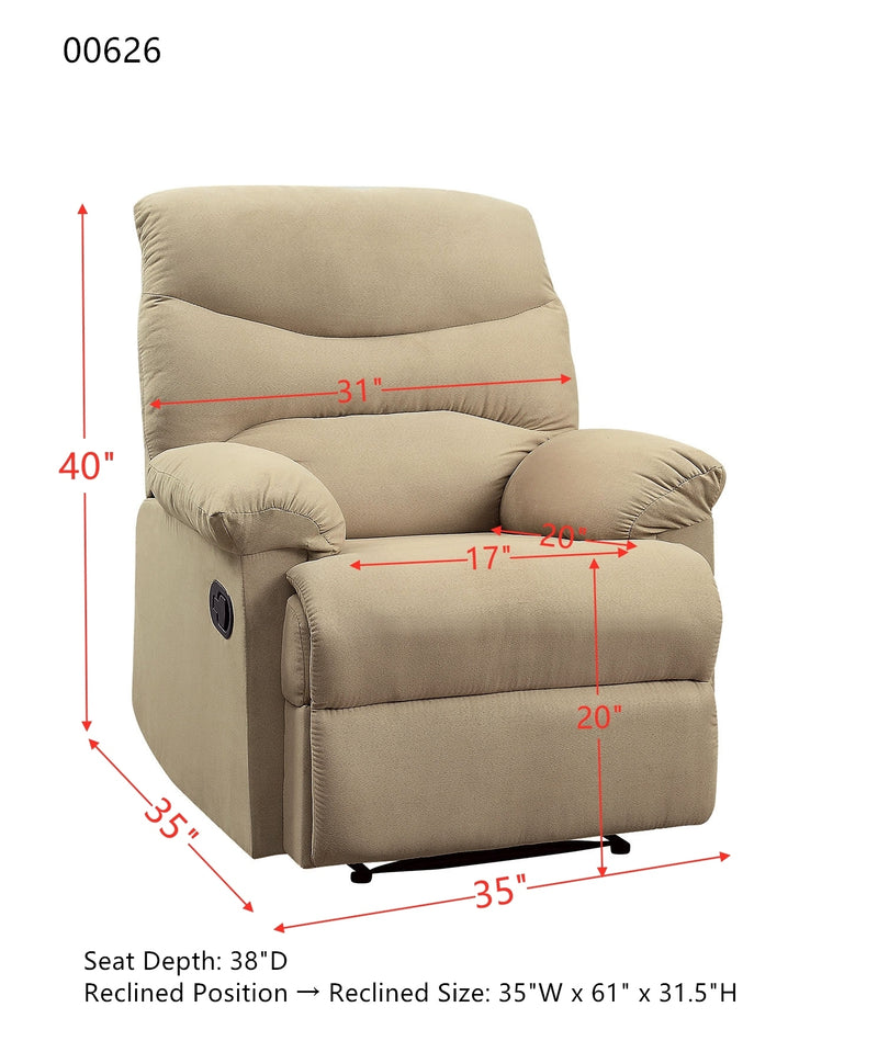 Arcadia Recliner (Motion) in Beige Microfiber