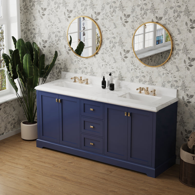 Vanity Sink Combo featuring a Marble Countertop, Bathroom Sink Cabinet, and Home Decor Bathroom Vanities - Fully Assembled Blue 72-inch Vanity with Sink 23V02-72NB