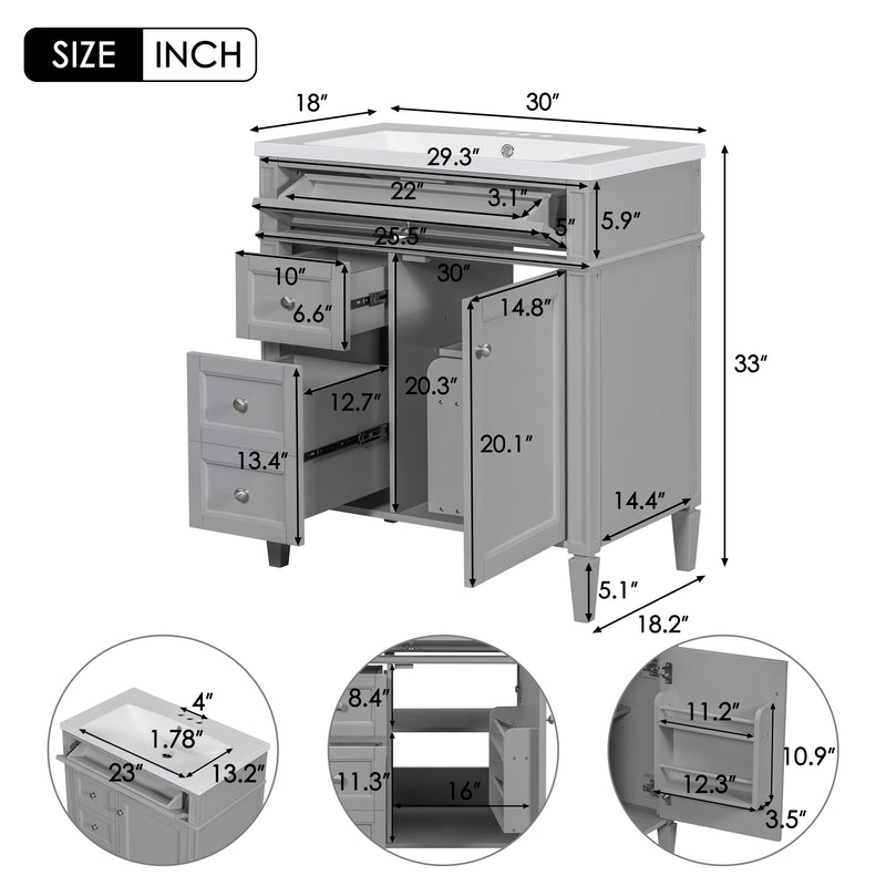 30'' Bathroom Vanity with Top Sink, Modern Bathroom Storage Cabinet with 2 Drawers and a Tip-out Drawer, Single Sink Bathroom Vanity