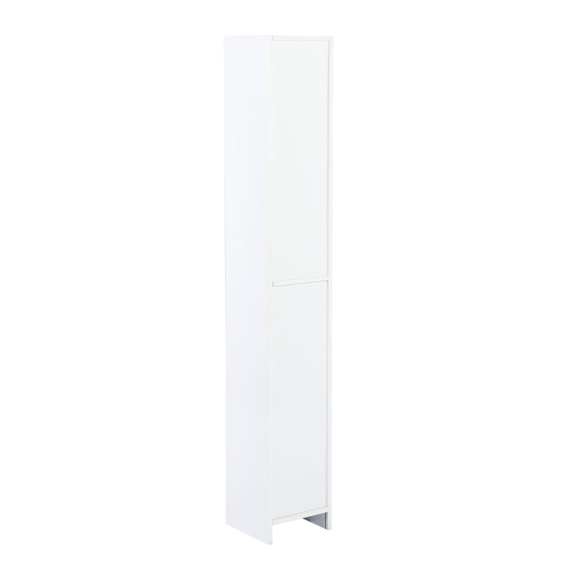 White Bathroom Storage Cabinet with Shelf Narrow Corner Organizer Floor Standing (H63 6 Shelves 1 Door)