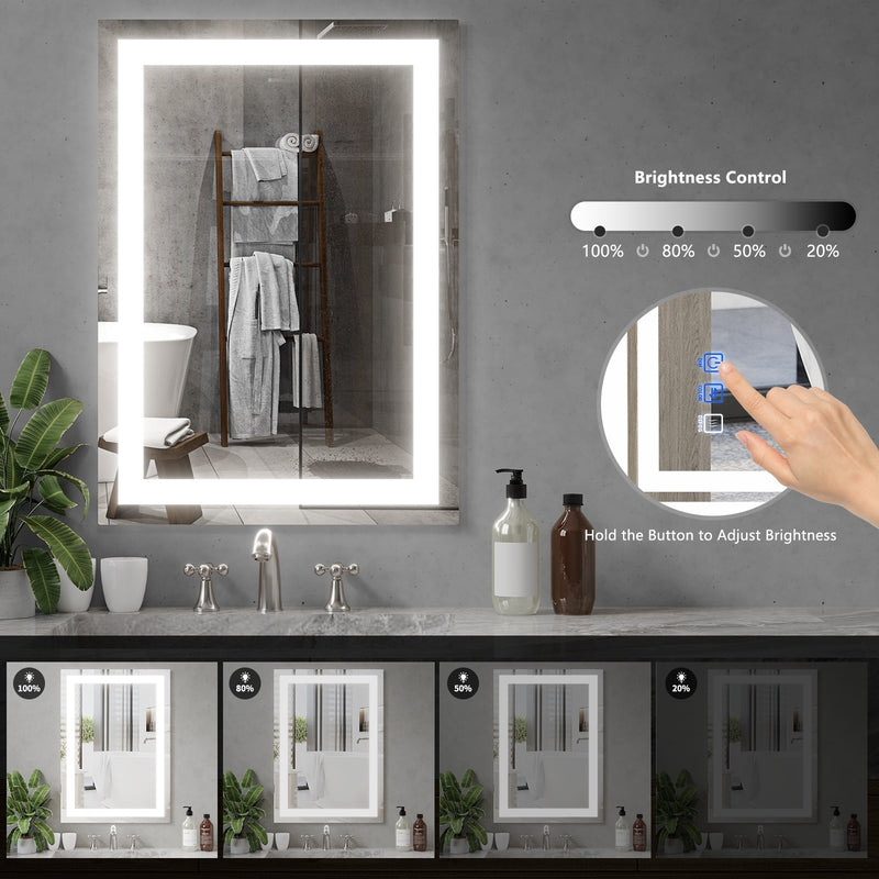 LED Mirror for Bathroom 24x32 with Lights, Anti-Fog, Dimmable, Backlit + Front Lit, Lighted Bathroom Vanity Mirror for Wall, Memory Function, Tempered Glass