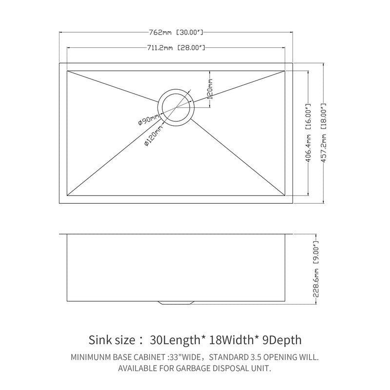 30 Inch Undermount Sink - 30"x18"x9" Undermount Stainless Steel Kitchen Sink 18 Gauge 9 Inch Deep Single Bowl Kitchen Sink Basin