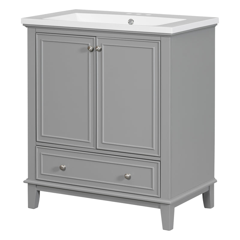 30" Bathroom Vanity with Sink Combo, Multi-functional Bathroom Cabinet with Doors and Drawer, Solid Frame and MDF Board, Grey