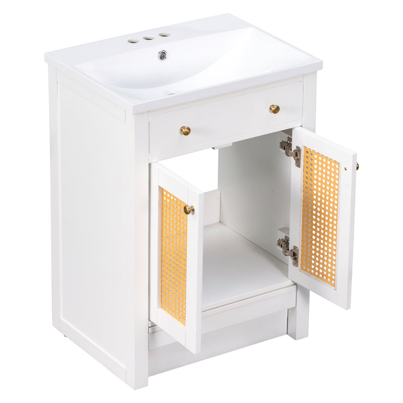 24" Bathroom vanity with Single Sink, White Combo Cabinet Undermount Sink, Bathroom Storage Cabinet, Solid Wood Frame, Pull-out footrest