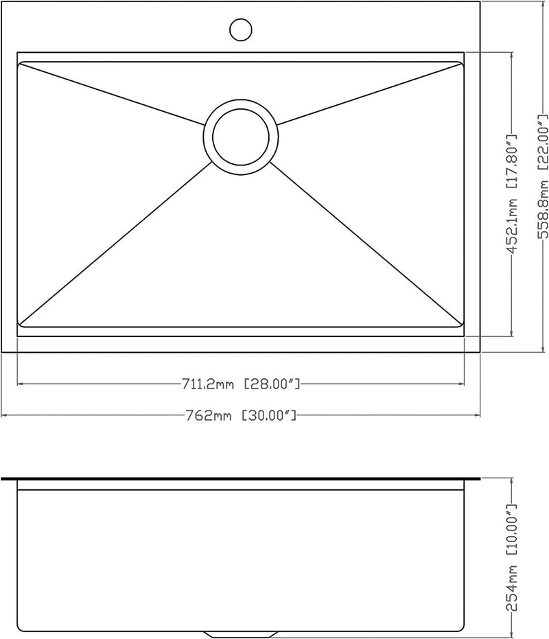 30" x 22" Black Drop In Kitchen Sink,  16 Gauge Stainless Steel Workstation Sink