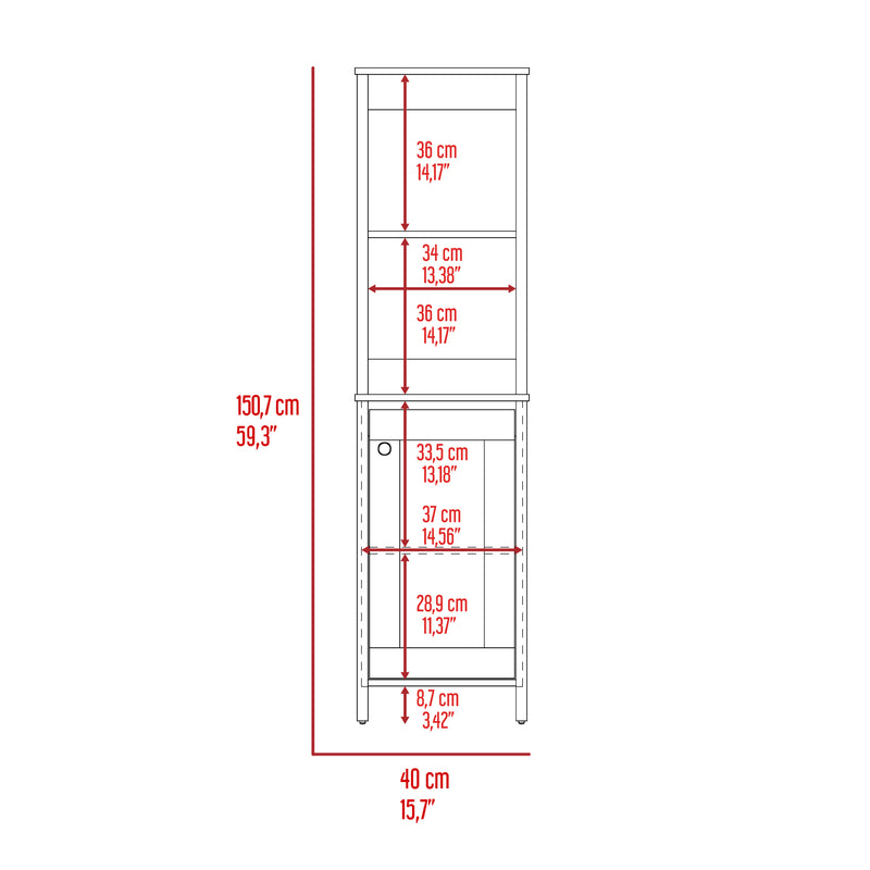 Linen Cabinet Jannes, Two Open Shelves, Single Door, Light Oak / White Finish