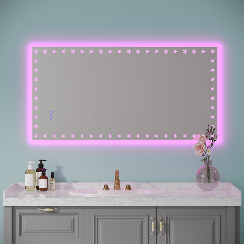 48X24 inch LED Bathroom Mirror with Lights Backlit RGB Color Changing Lighted Mirror for Bathroom Wall Dimmable Anti-Fog Memory Rectangular Vanity Mirror (RGB Multicolor Backlit + Front-Lighted