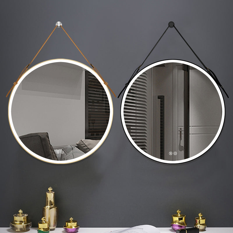 Bathroom LED Mirror 28 Inch Round Bathroom Mirror with Lights Smart 3 Lights Dimmable Illuminated Bathroom Mirror Wall Mounted Large LED Mirror Anti-Fog Lighted Vanity Mirror