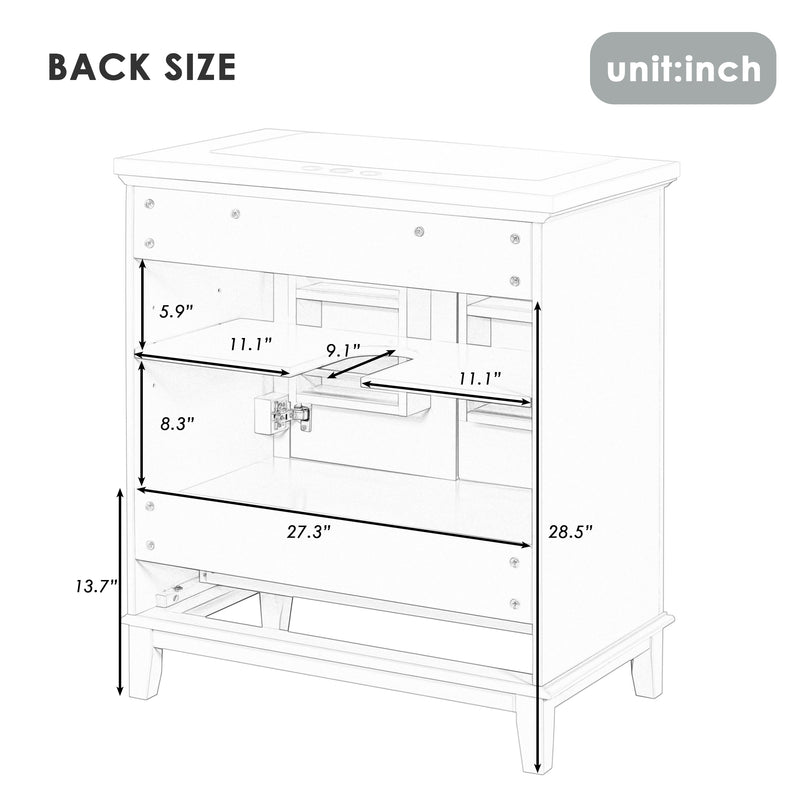 30" Bathroom Vanity with Sink Combo, Multi-functional Bathroom Cabinet with Doors and Drawer, Solid Frame and MDF Board, Grey