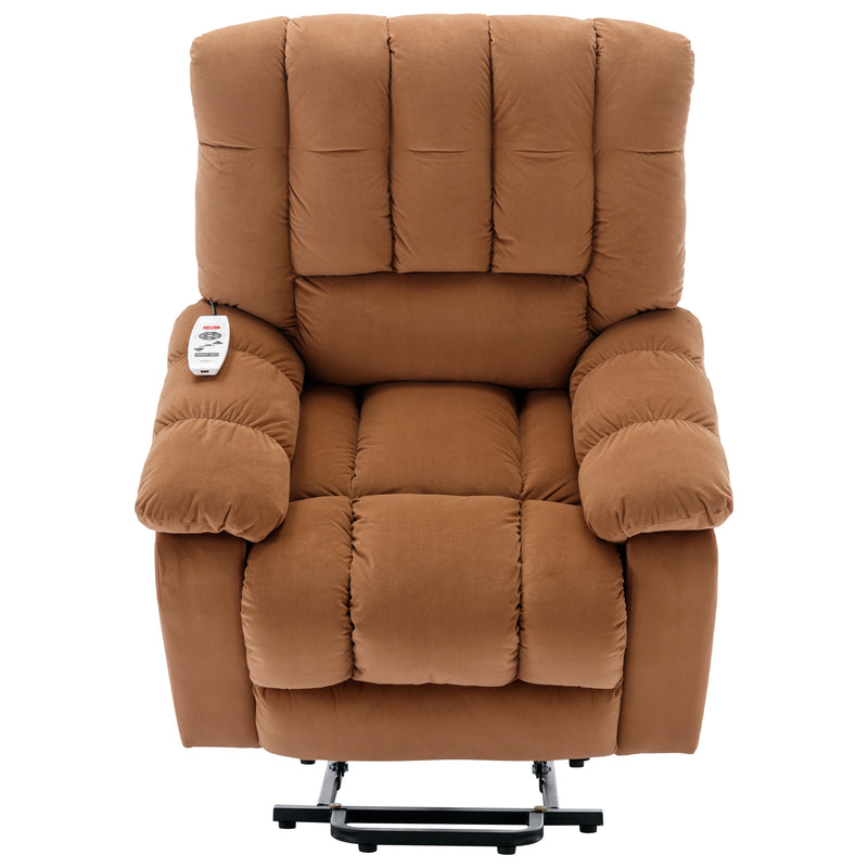 Massage Recliner Chair Electric Power Lift Recliner Chairs with Heat, Vibration, Side Pocket for Living Room, Bedroom, Light Brown