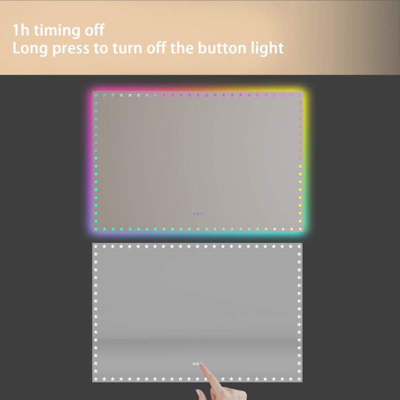 60X40 inch LED Bathroom Mirror with Lights Backlit RGB Color Changing Lighted Mirror for Bathroom Wall Dimmable Anti-Fog Memory Rectangular Vanity Mirror (RGB Multicolor Backlit + Front-Lighted