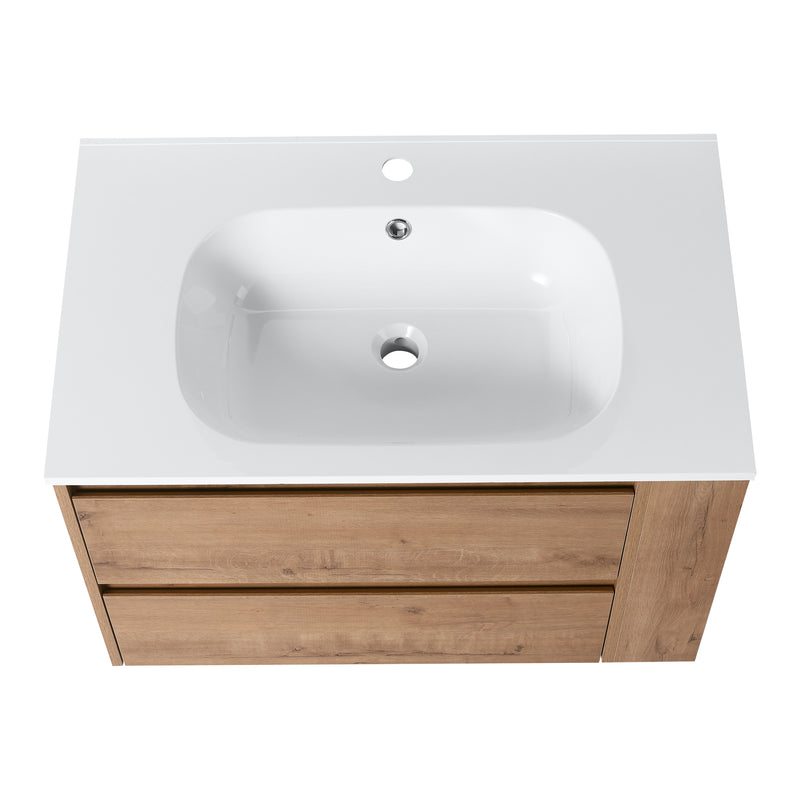 30" Wall Mounting Bathroom Vanity With Gel Sink, Soft Close Drawer