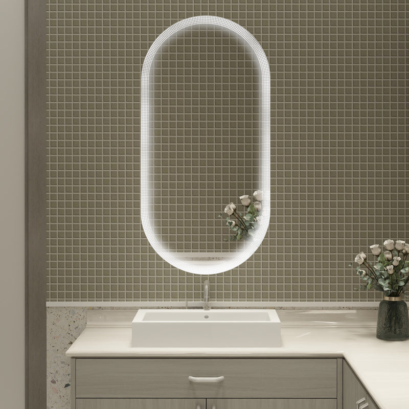 18 x 35 Inch Switch-Held Memory LED Mirror, Wall-Mounted Vanity Mirrors, Bathroom Anti-Fog Mirror, Dimmable Bathroom Mirror