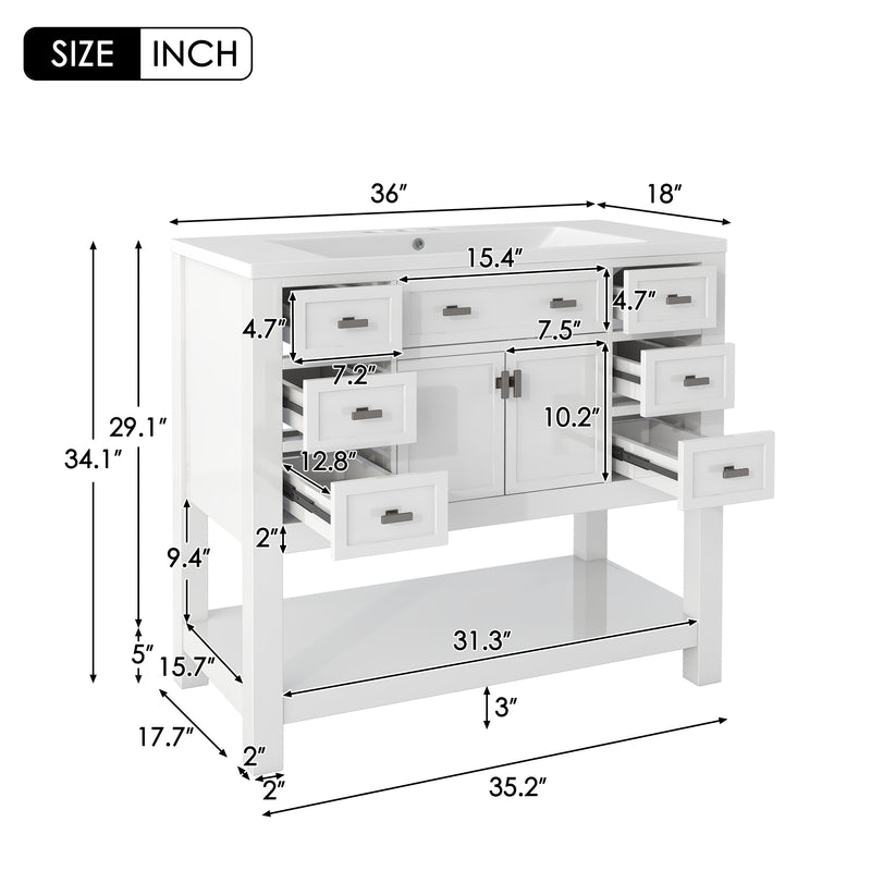 36'' Bathroom Vanity with Top Sink, Modern Bathroom Storage Cabinet with 2 Soft Closing Doors and 6 Drawers, Single Sink Bathroom Vanity