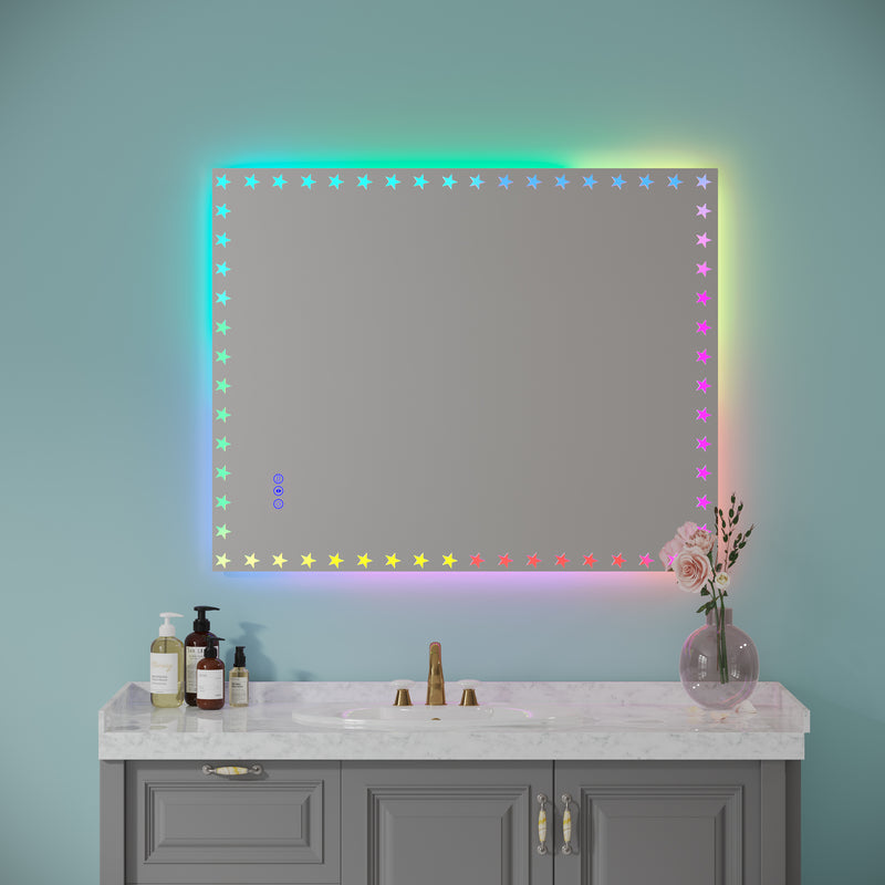 40×32  inch LED Bathroom Mirror with Lights Backlit RGB Color Changing Lighted Mirror for Bathroom Wall Dimmable Anti-Fog Memory Rectangular Vanity Mirror (RGB Multicolor Backlit + Front-Lighted )