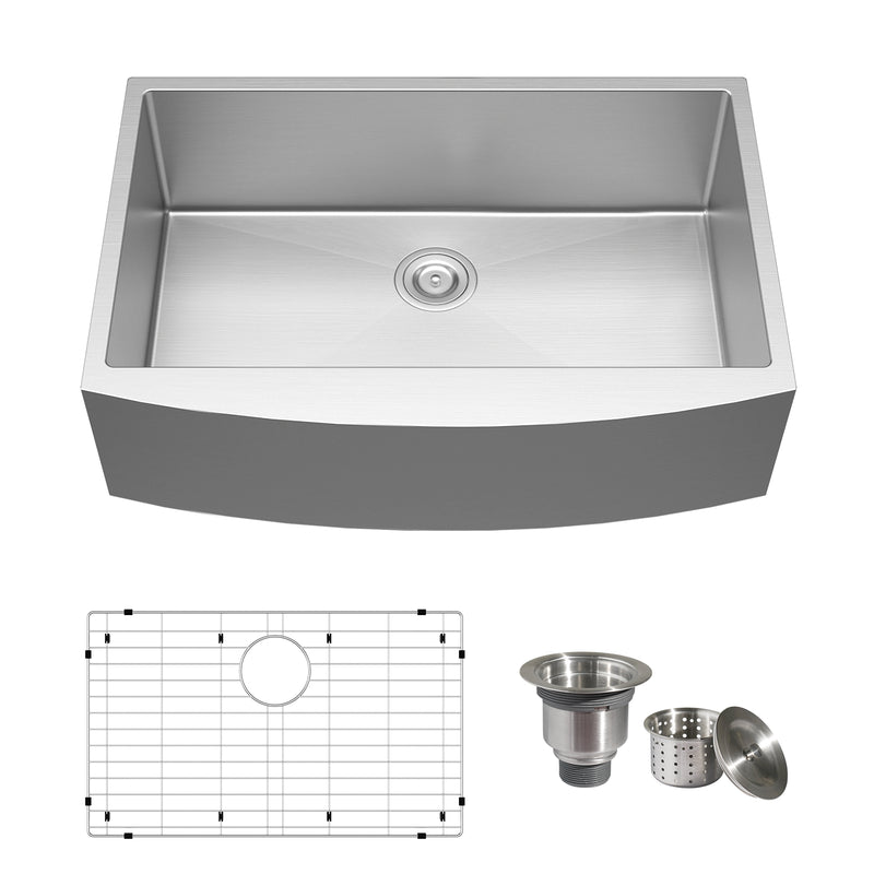 TECASA Farmhouse Sink 33 inches Stainless Steel Apron Sinks 16 Gauge for Kitchen Front Rounded 10 inch Deep Single Bowl Kitchen Sink with Accessories (Pack of 3)