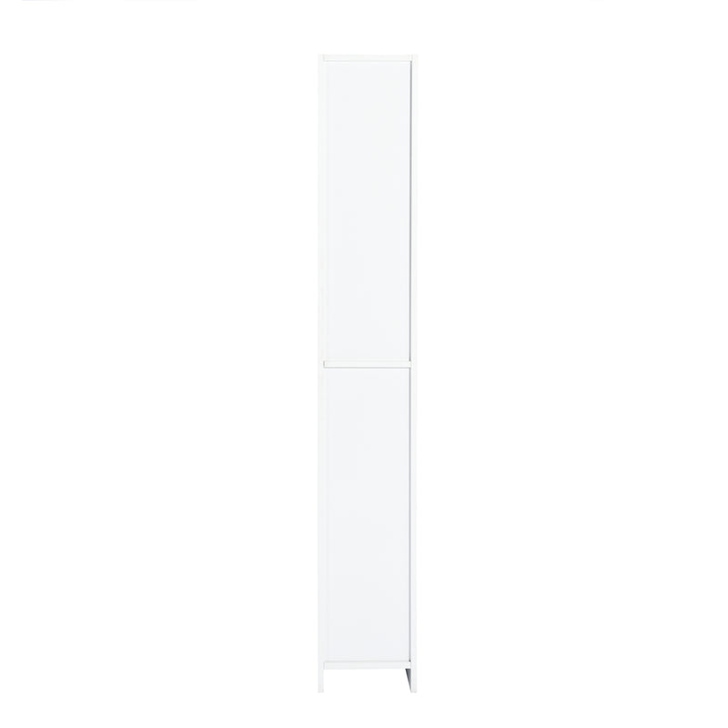 White Bathroom Storage Cabinet with Shelf Narrow Corner Organizer Floor Standing (H63 6 Shelves 1 Door)