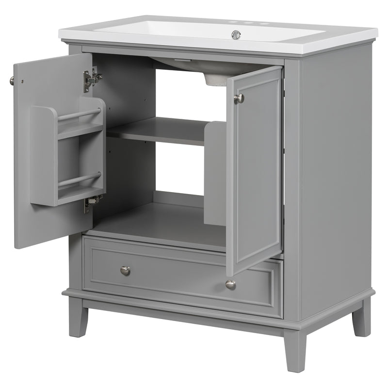 30" Bathroom Vanity with Sink Combo, Multi-functional Bathroom Cabinet with Doors and Drawer, Solid Frame and MDF Board, Grey