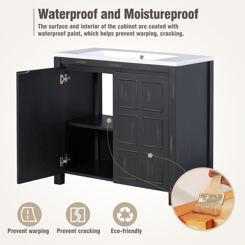 36" Bathroom Vanity Organizer with Sink, Combo Cabinet Set, Bathroom Storage Cabinet, Retro Espresso