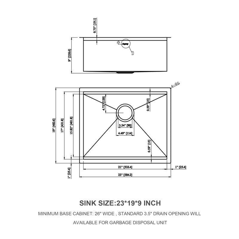 23" Undermount Kitchen Sink - 23*19*9 inch Kitchen Sink Undermount Single Bowl 18 Gauge Stainless Steel Ledge Workstation Kitchen Sinks